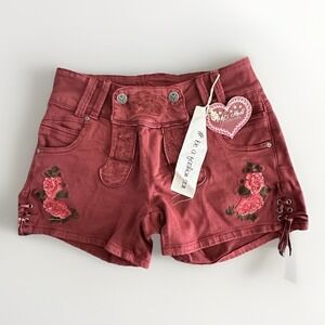 Hailys MADL‎ XS Shorts Wine Women's Oktoberfest Costumes Stretch Embroidery